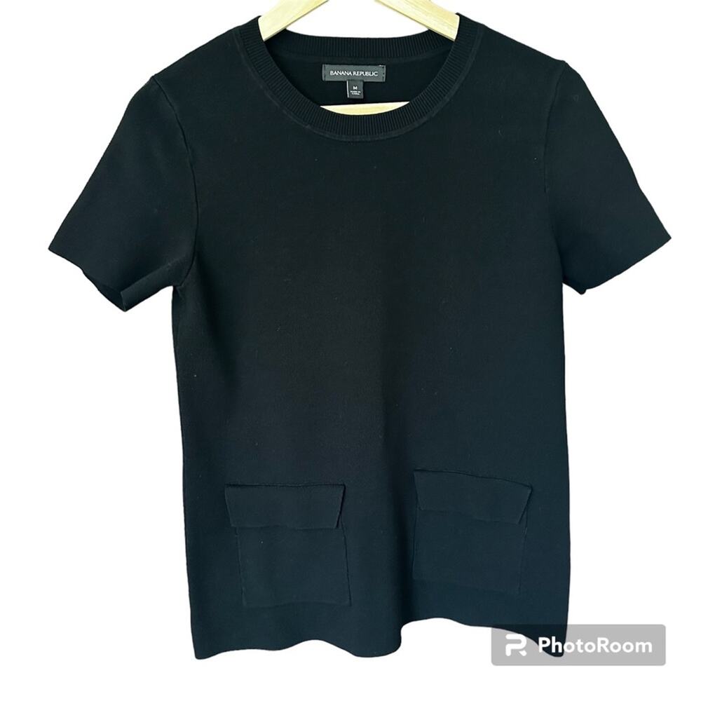 Banana Republic Black Short-Sleeve Turtleneck-Style Sweater